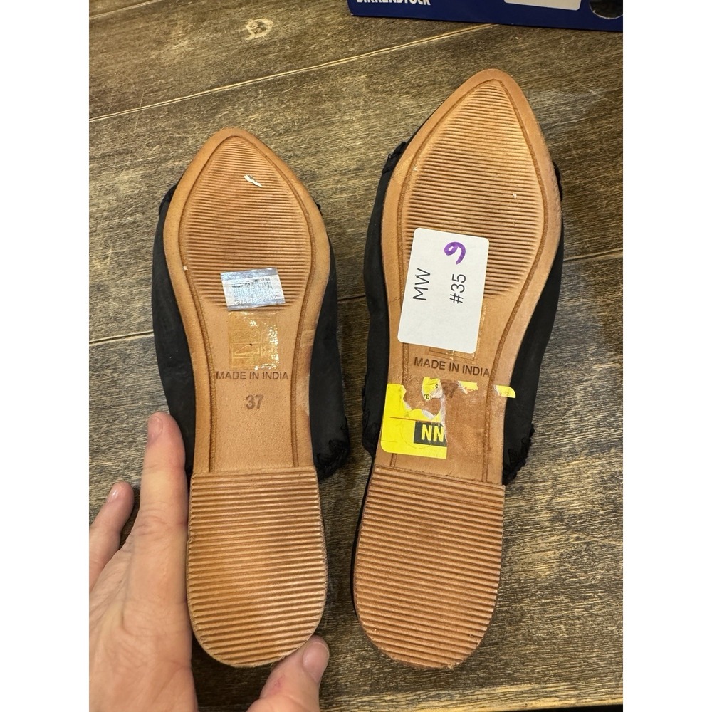 NEW Free People Black Leather San Marino Slip-On Flat Mules Size 37 Embroidered - Picture 8 of 11